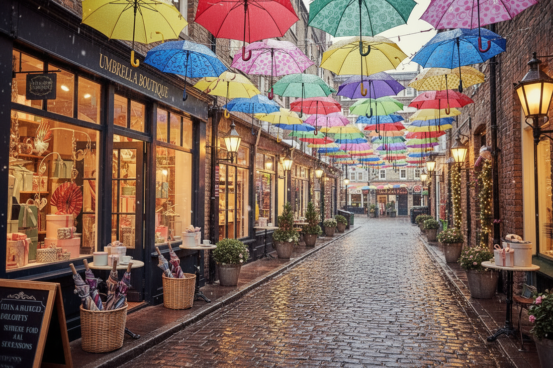 Colorful umbrellas in various patterns celebrating National Umbrella Day