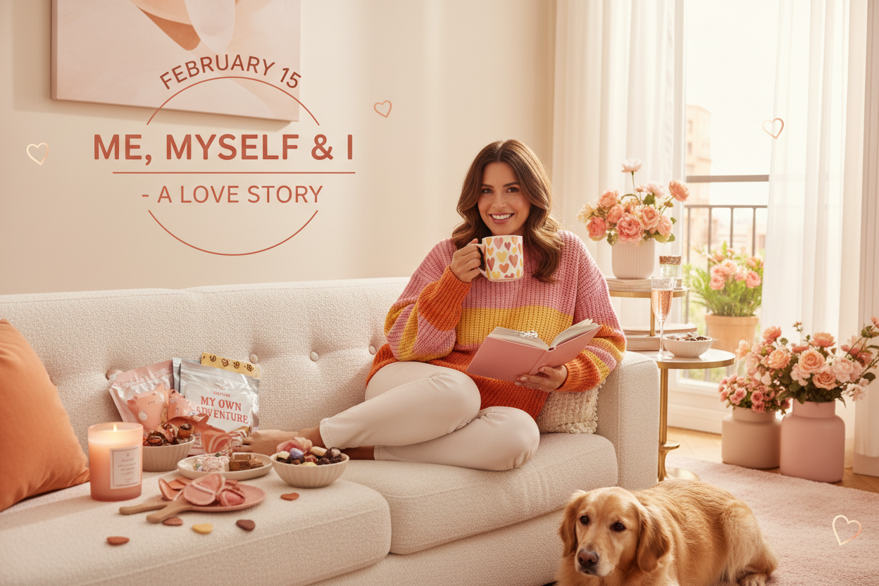 Singles Awareness Day celebration with vibrant colors, self-care elements, and empowering imagery celebrating independence and self-love on February 15th